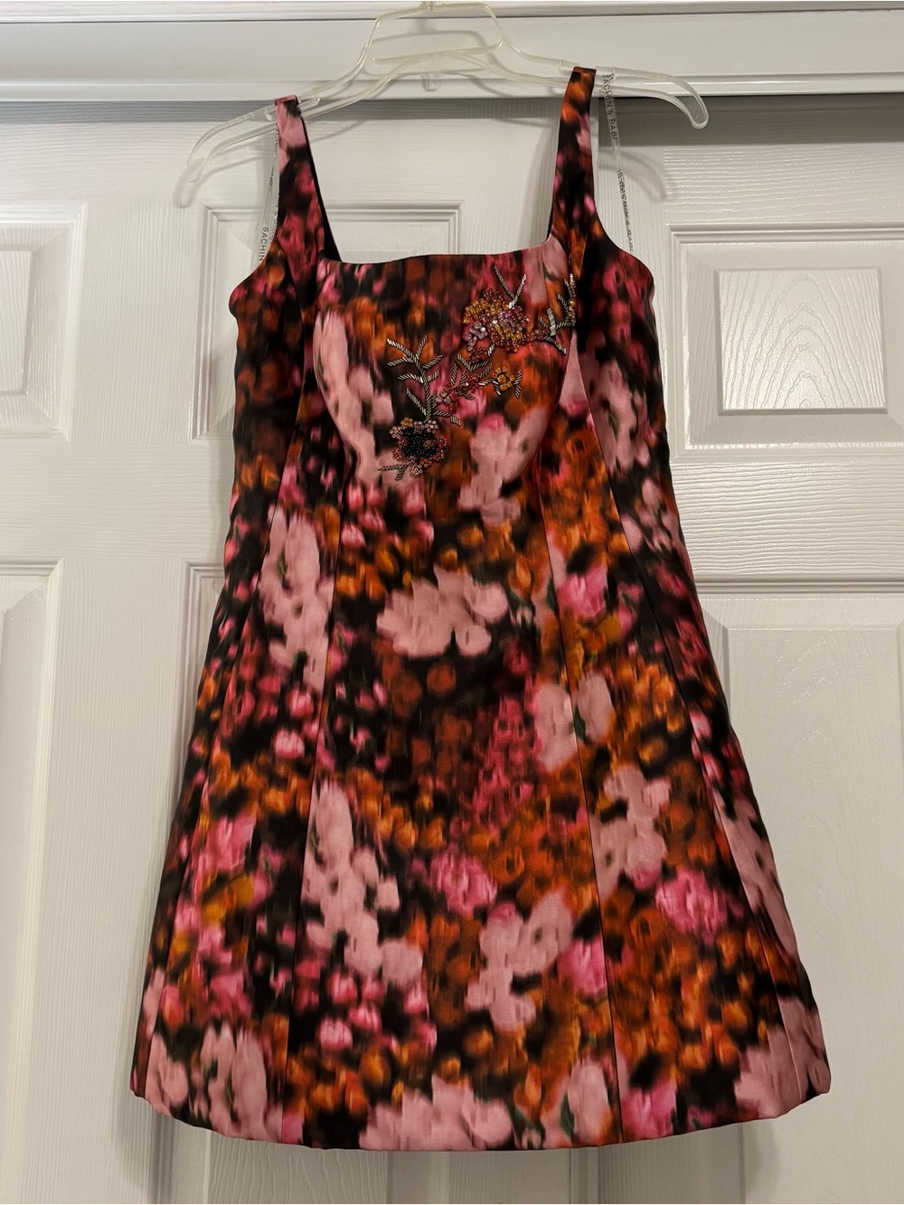 Sachin + Babi Pink and Brown Floral Square-Neck Mini Dress